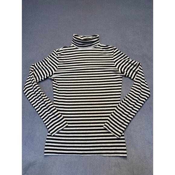 Feather by CM Clothing Tops - Feather by CM Clothing Turtleneck Long Sleeve Shirt Black/Gray Striped Women’s